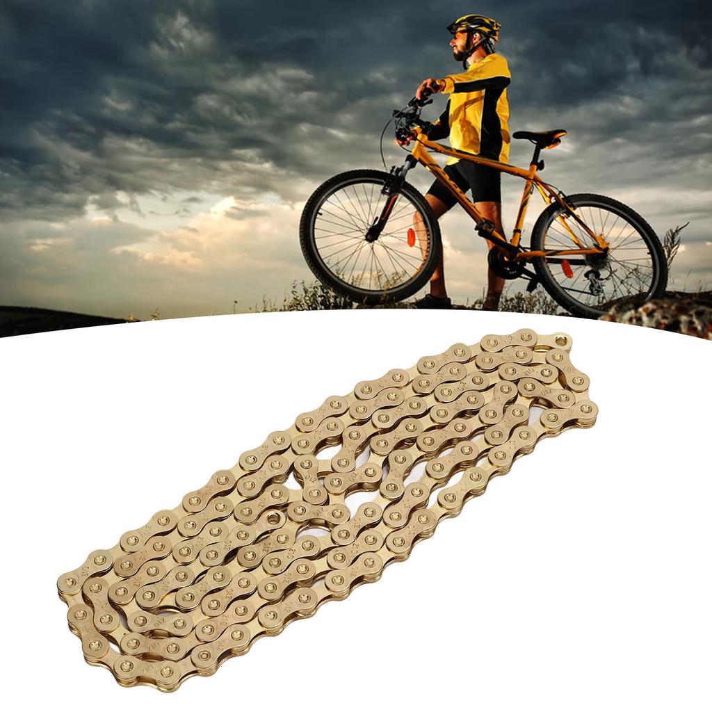 10-växlade cykelkedjor Helt pläterade i guld 116 länkar Cykelkedjor för landsvägs- och mountainbikes