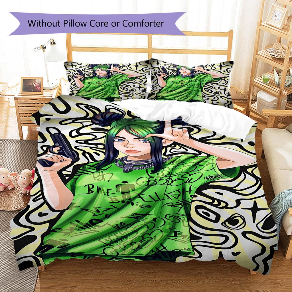 Billie Eilish Pattern Bedding,Quilt Set Quilt Cover Pillowcase Home Birthday Gift (1 * Duvet Cover + 2 * Pillowcase, Without Core)