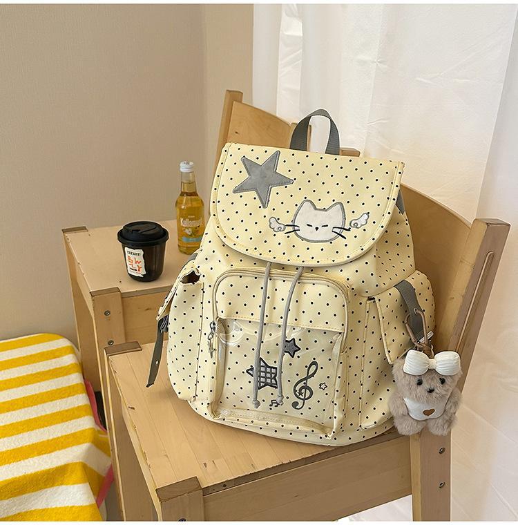 Schoolbag Korean cute star polka dot cat embroidery drawstring schoolbag Japanese soft girl student backpack light and versatile