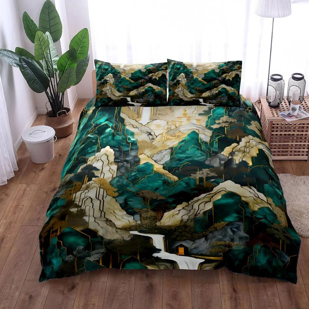 Liquid Leaf Pattern Duvet Cover Set 3D Digital Printing Quilt Cover Bedding Three-piece Set Fashion Design 135 * 200 (two-piece set)