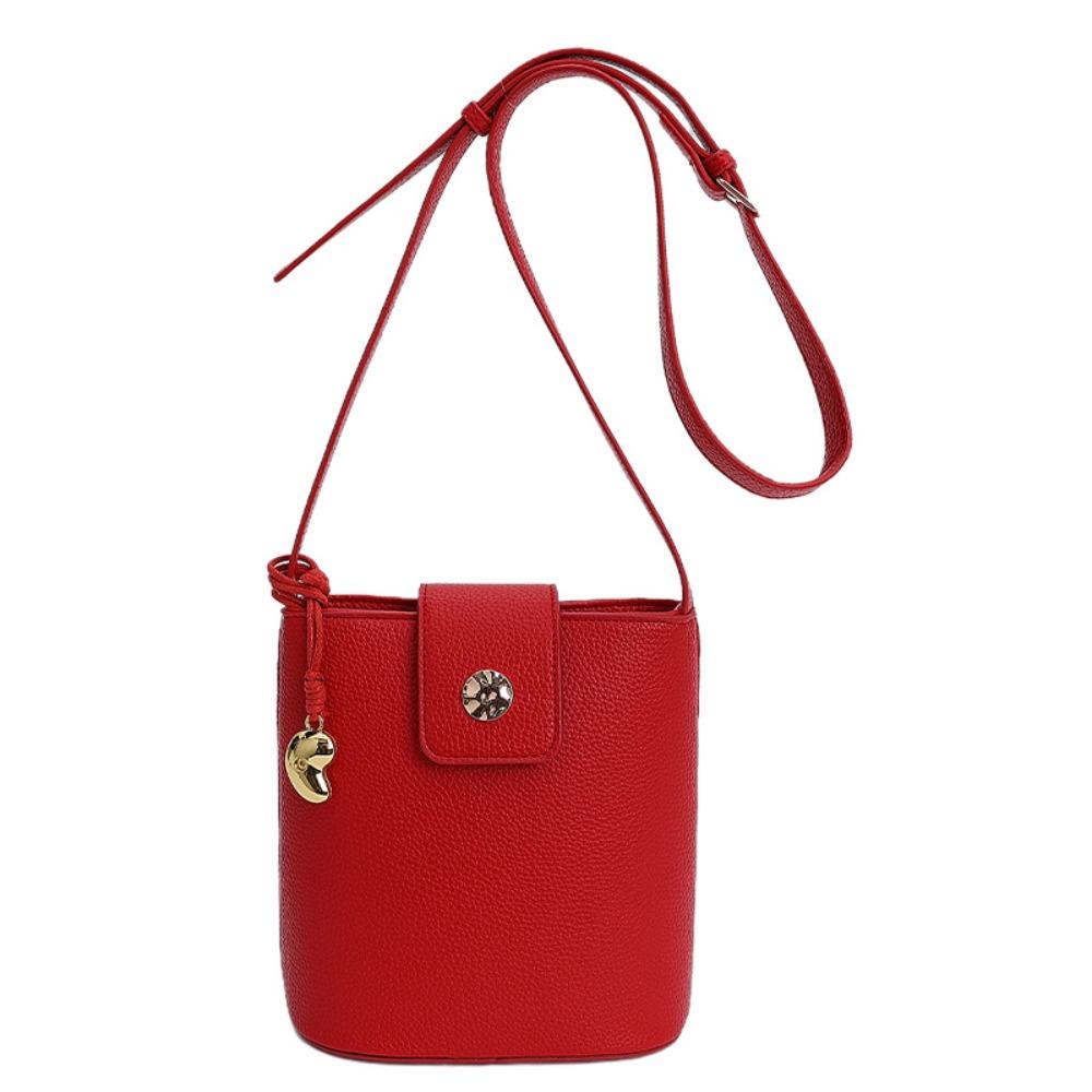 

Сумка-ведро в корейском стиле с узором личи, ПУ, квадратная сумка-тоут, простая сумка через плечо, уличная одежда красный