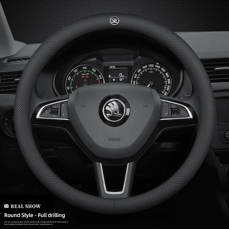 GTMZ9 Car Leather Steering Wheel Cover Anti-slip Accessories For Skoda Yeti Kamiq Kodiaq Karoq Octavia Fabia Rapid Vrs Superb A4 Scala