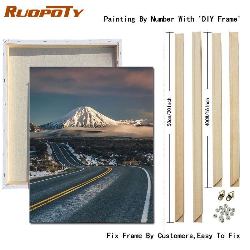 Ruopoty Oil Painting Digital Highway Art Unique Gift Hand-Painted Digital Landscape Painting Living Room Decoration