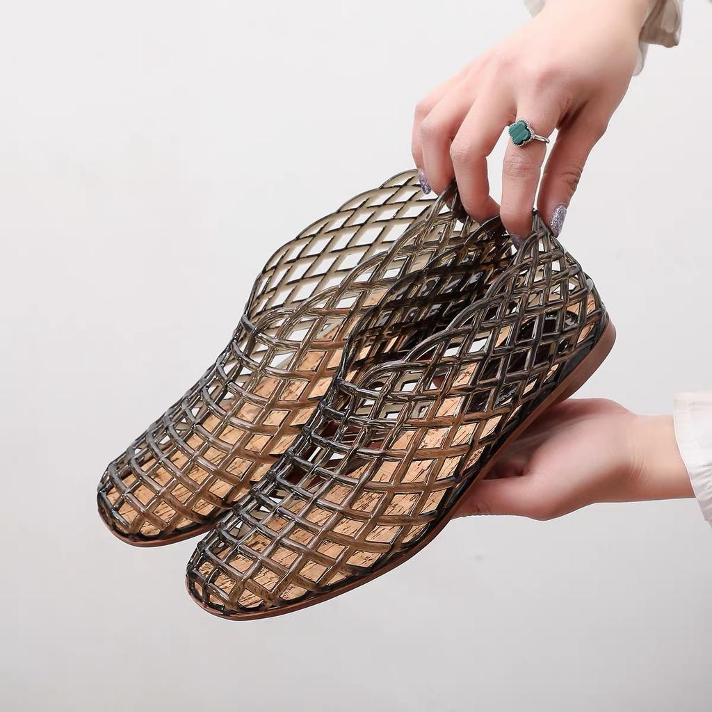 Fashion 2025 Women New Beach Fashion Flat Sandals with Hollow PVC Breathable Summer Outerwear Baotou Bag Breathable Casual Jelly Sandals