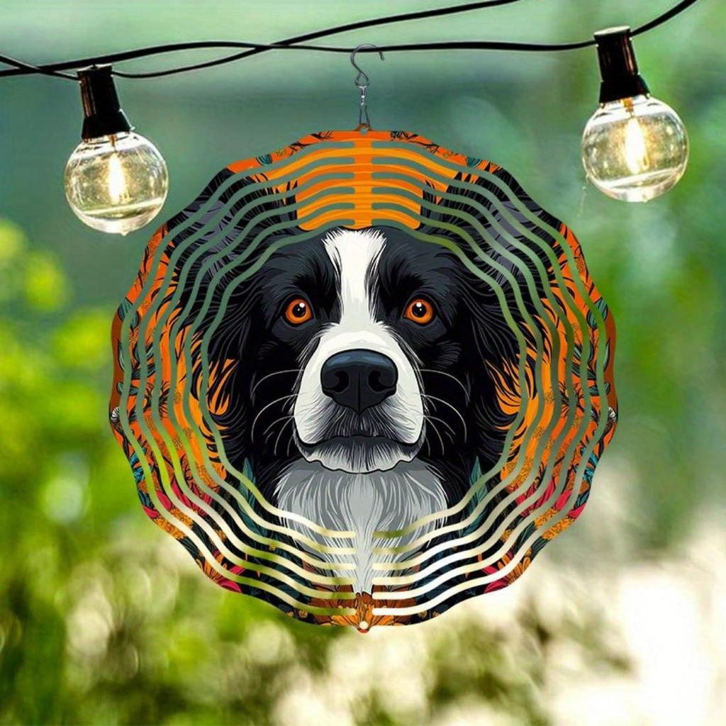 Open-1pc Garden Edge Shepherd Pattern 2D Mandala Wind Chime - Rotating Art Decor, Suitable for Gardens, Courtyards and Home Decoration