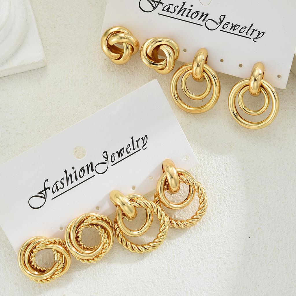 8pcs Vintage Gold Color Metal Twisted Earrings Set Fashion Hollow Rope Knot Stud Earrings For Women Versatile Party Jewelry Gift