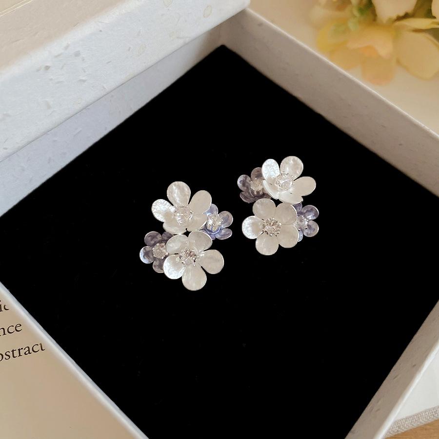 

2026 Spring Summer New Multicolor Enamel CZ Cubic Zirconia Flowers Drop Earrings for Women Silver Plated Copper Jewelry синій