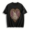 Vintage Hofstil Herzrahmen Kaninchenaufdruck Oberteil Künstlerische Nischenatmosphäre Locker Lässiges Sweatshirt Reines Baumwoll-T-Shirt