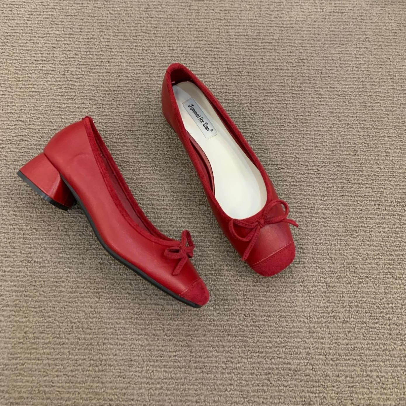 

Модные женские балетки Bailamos, модные цветные балетки из мягкой кожи, 2025, квадратный носок, бант, низкий каблук, туфли с мелким вырезом, повседневная обувь Mu 39