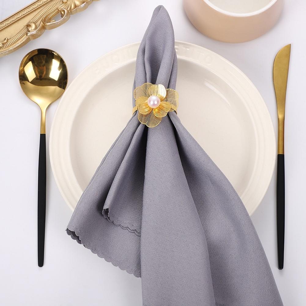 Metal napkin rings with hollow pearl flower design for elegant wedding For Party table decoration set of 6 pieces