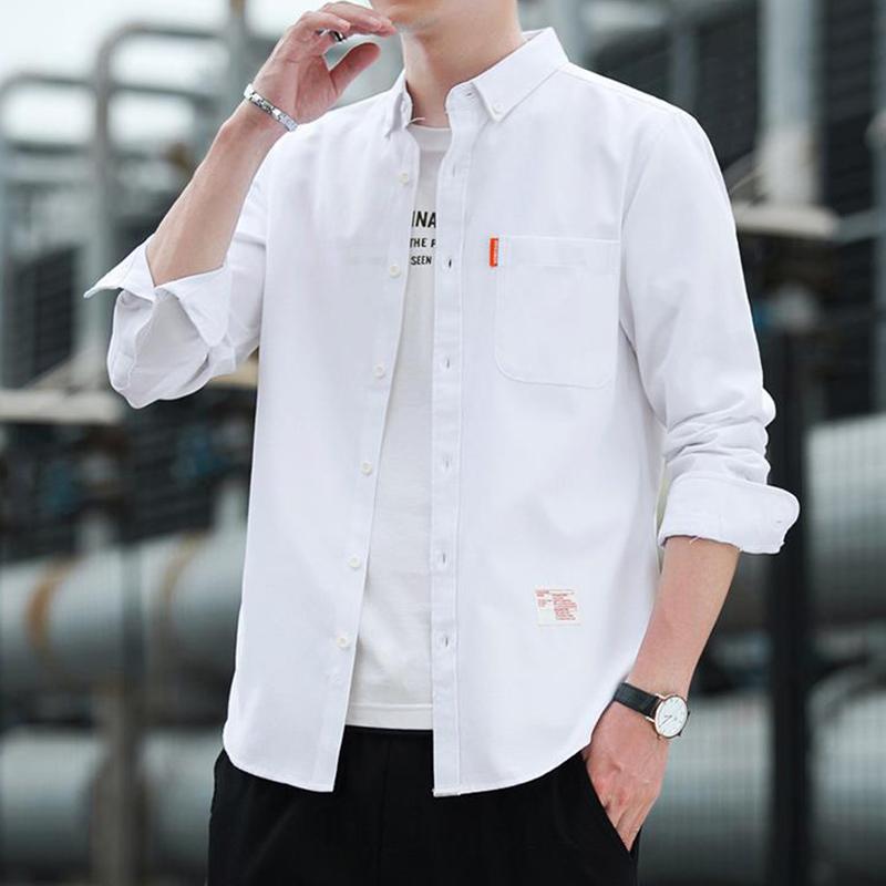 New Men's Oxford Shirts Long Sleeve 100% Cotton Solid Color Turn Down Collar Regular Fit Button-down Shirt Daily Men Clothing