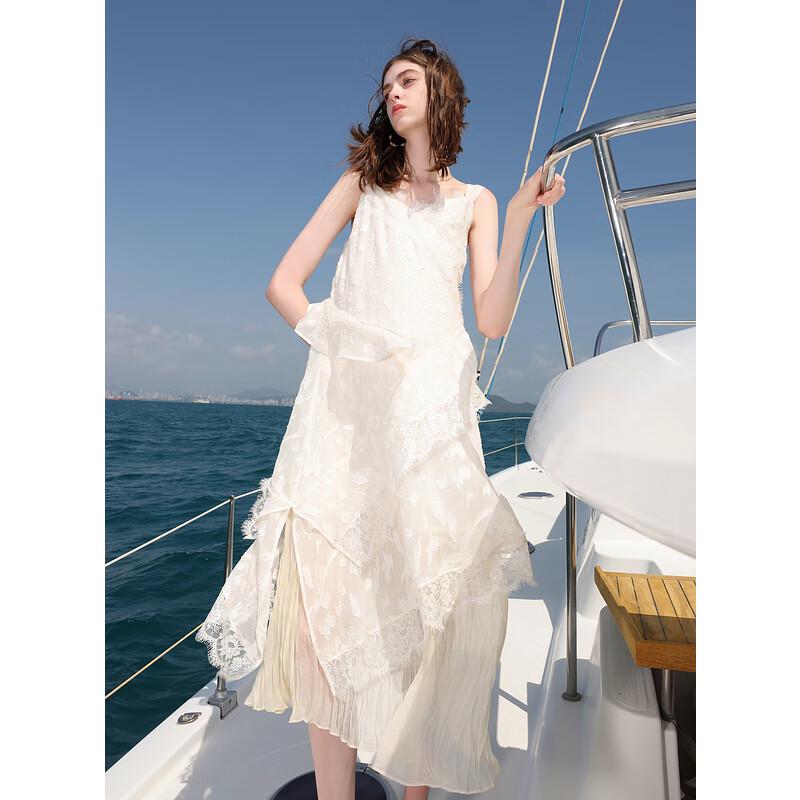 Women's V-Neck Lace Trim Sleeveless Sling Dress