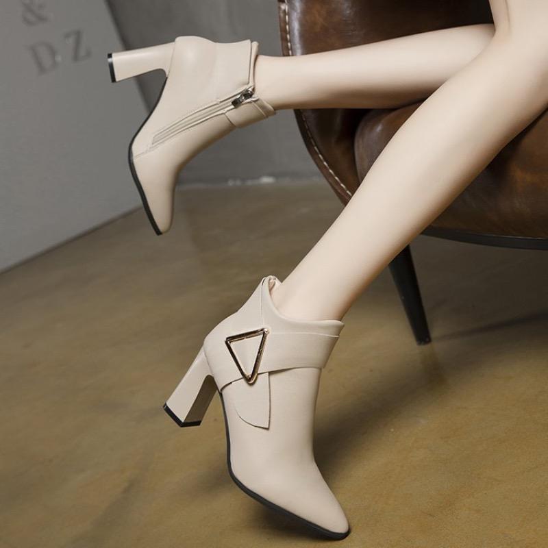 Cizme cu Toc Înalt pentru Femei, Cizme de Modă cu Vârf Înalt din Piele, Cizme Sexy cu Vârf Ascuțit până la Gleznă, Pantofi de Lux pentru Petrecere de Banchet pentru Femei, Botas Mujer