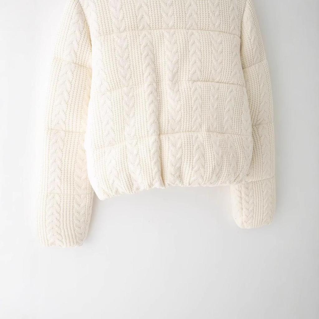 2024 Winter White Knitted Windproof Stand-up Collar Cotton Jacket