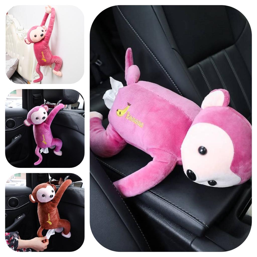 Cute Monkey Car Tissue Box Holder Plush Material Long-lasting Car And Home Use