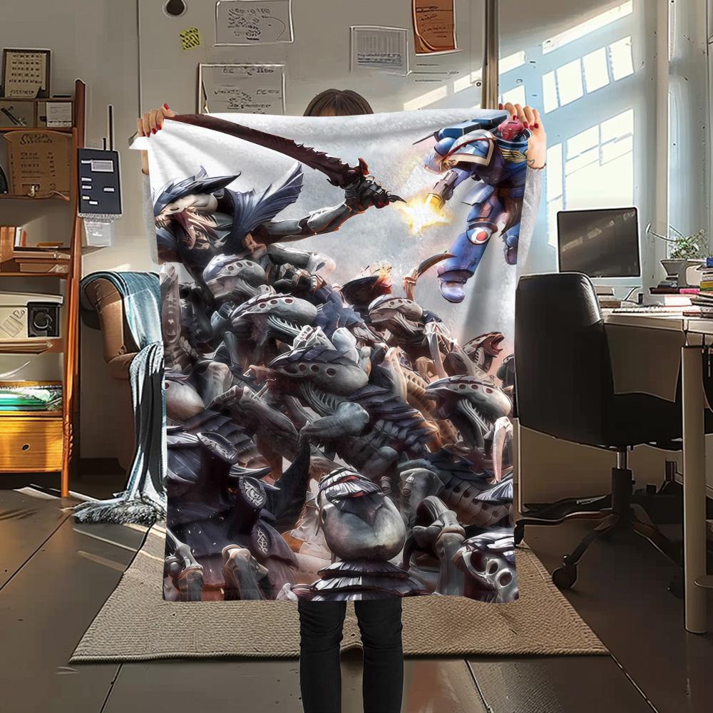 1PC Warhammer 40k Print Flannel Blanket, High Quality Comfortable for All Seasons, Home Decor, Warmth and Comfort, Perfect for Christmas Gifts