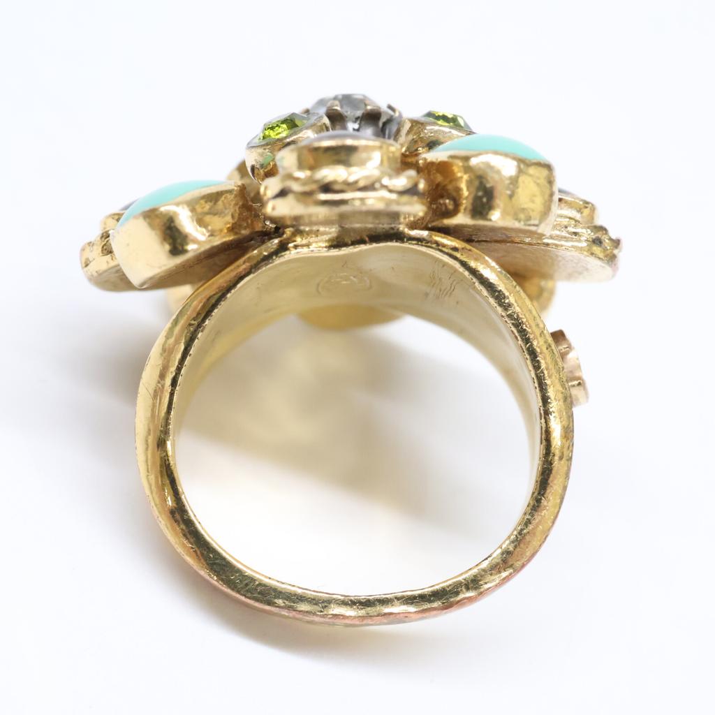 CHANEL 05P Gripoa Flower Ring ring Gold/Brown/GreenUsed