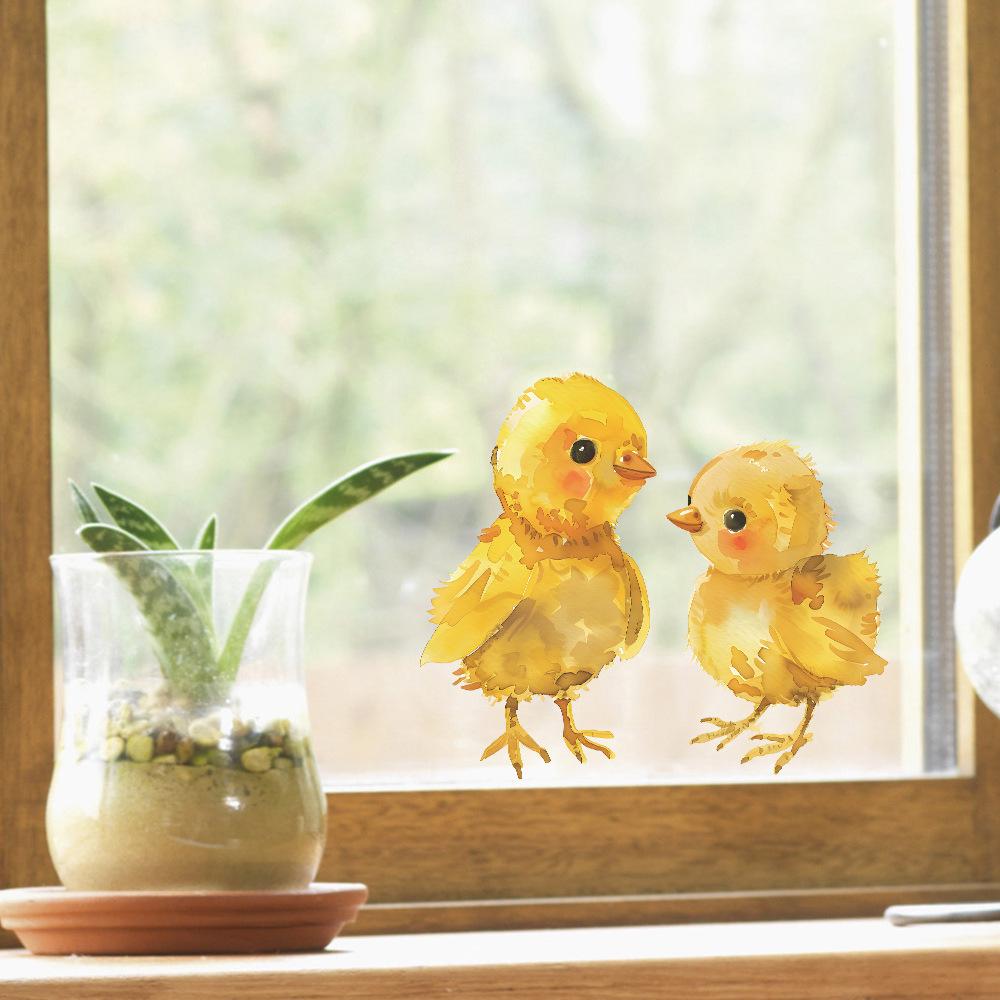 Watercolor Yellow Duck Balcony Glass Doors and Windows Home Beautification Decorative Window Stickers