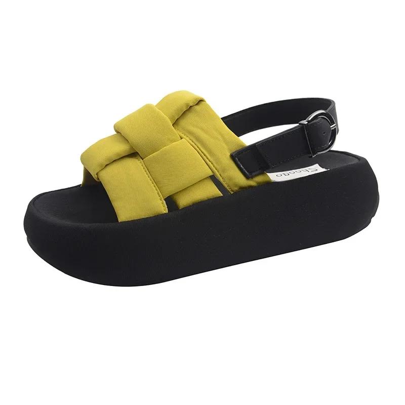 Fashion High-End Roman Style Women's Sandals Summer Outdoor Wear Thick Bottom Heightening Woven Beach Vacation Slippers