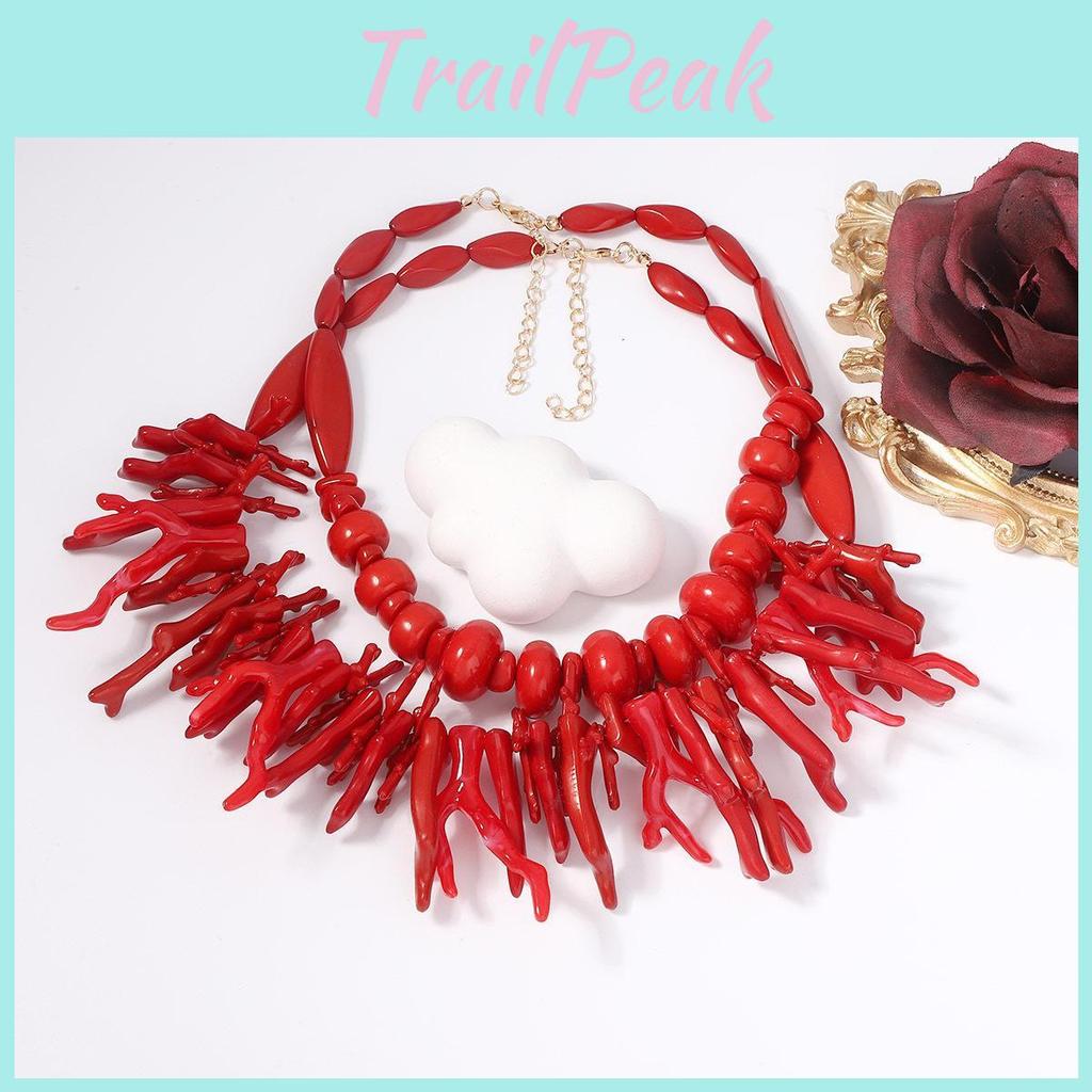 Coral Doublelayer Bohemian Red Resin Necklace For Women