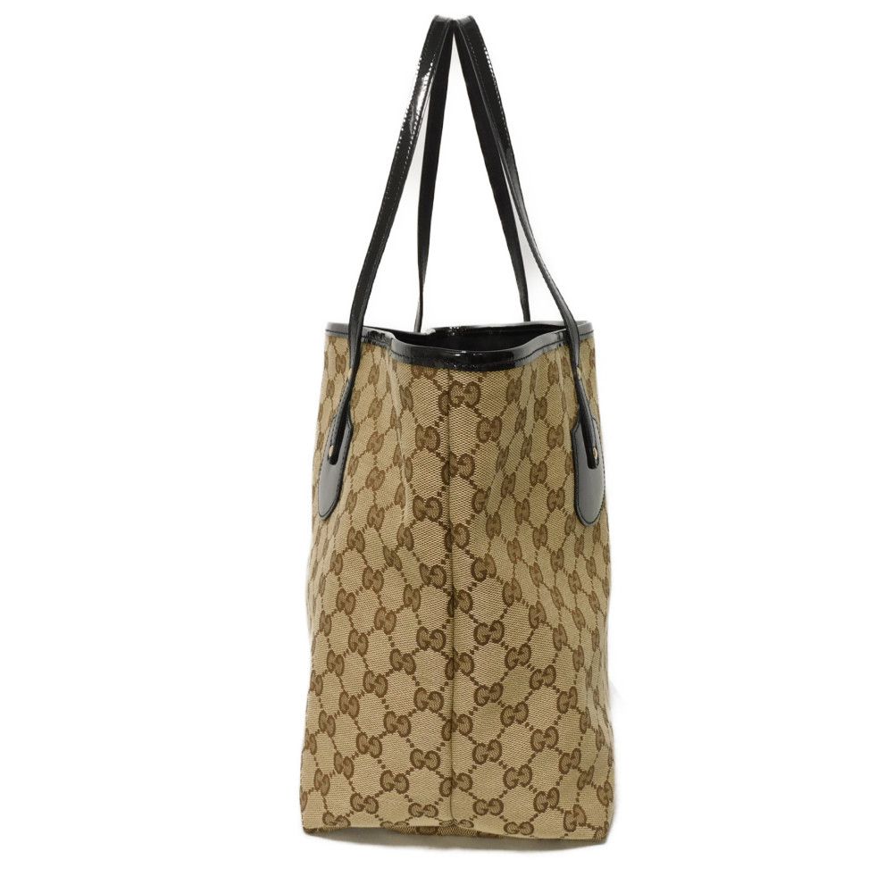 Used 9539 Jolly Tote 211971 7924 Patent Enamel Black GG Canvas Beige Unisex from Japan AUTHENTIC
