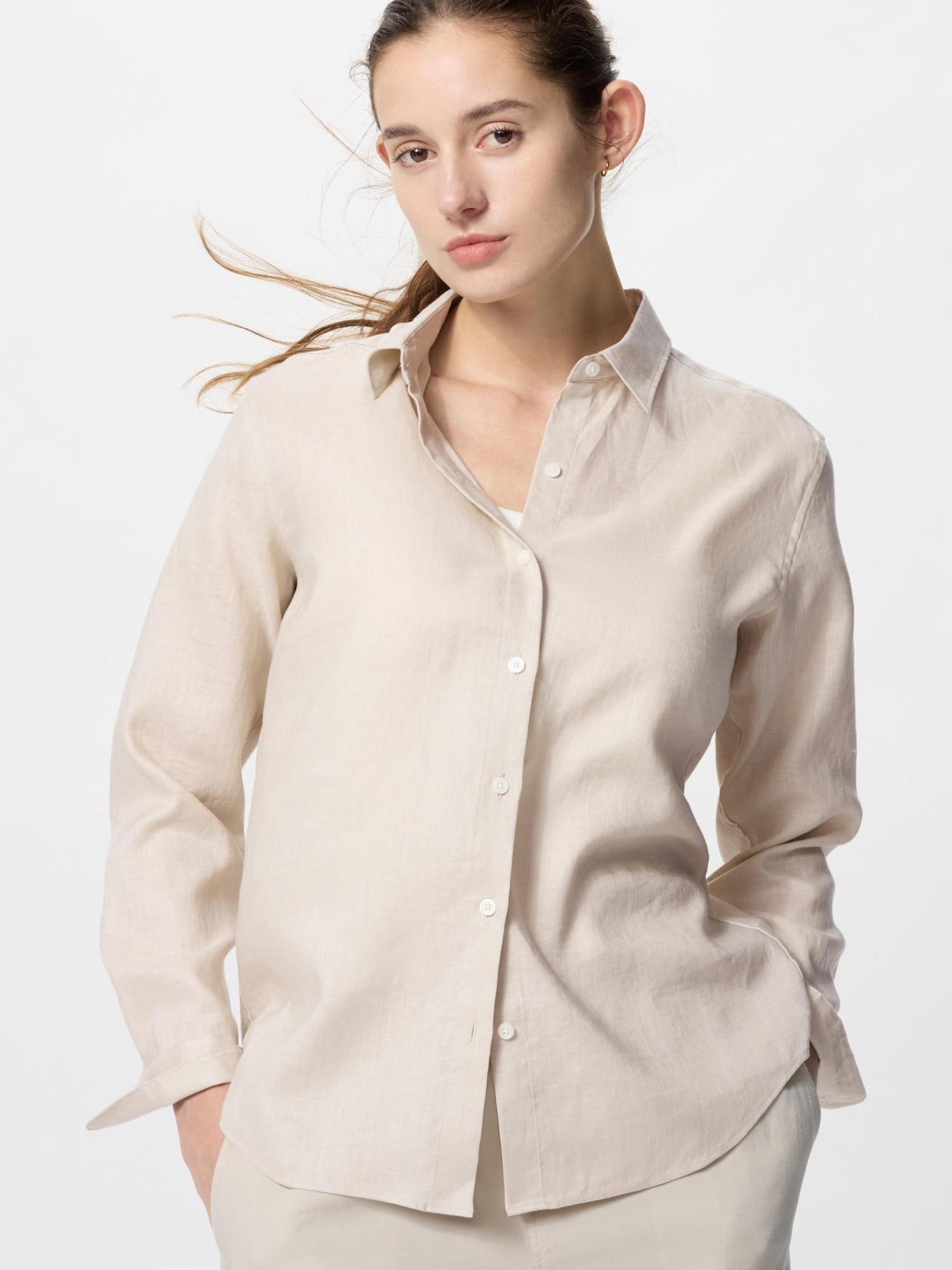 

Рубашка Uniqlo Premium из льна с длинным рукавом 30 NATURAL/WOMEN S