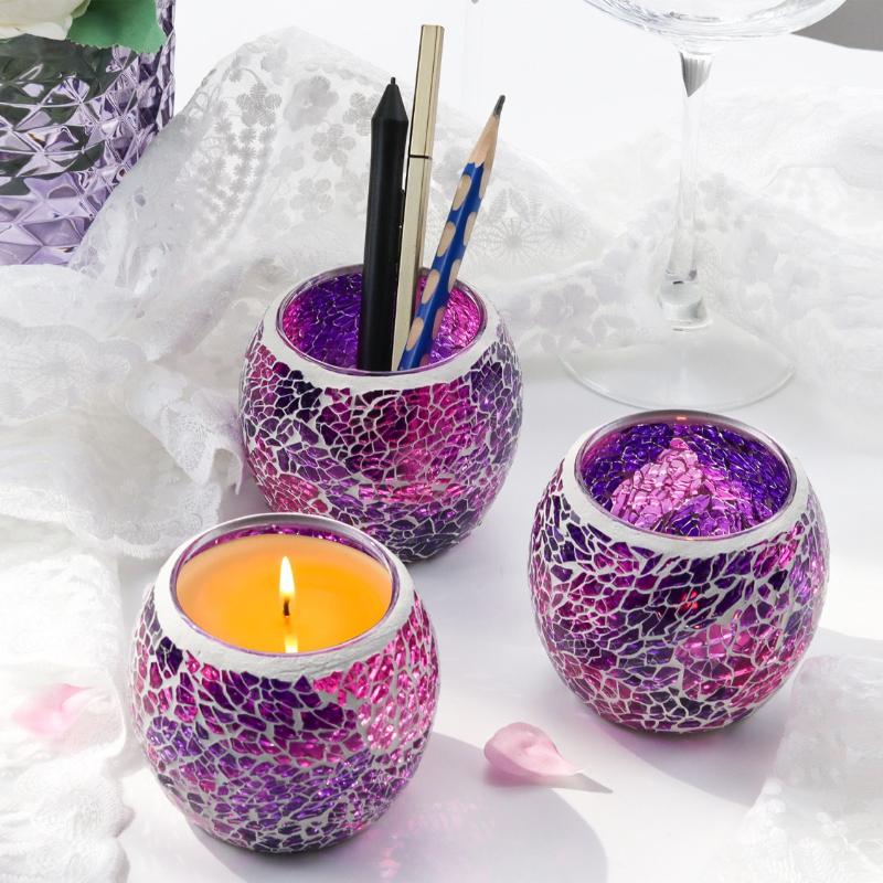 Farget glassmosaikk lysestake i europeisk stil – Bryllups- og bardekorasjonsrekvisitt