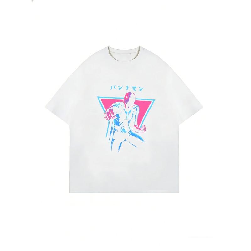 Oversized T Shirt Black Punch Man Anime Character Print With Japanese Text Casual Streetwear For Women