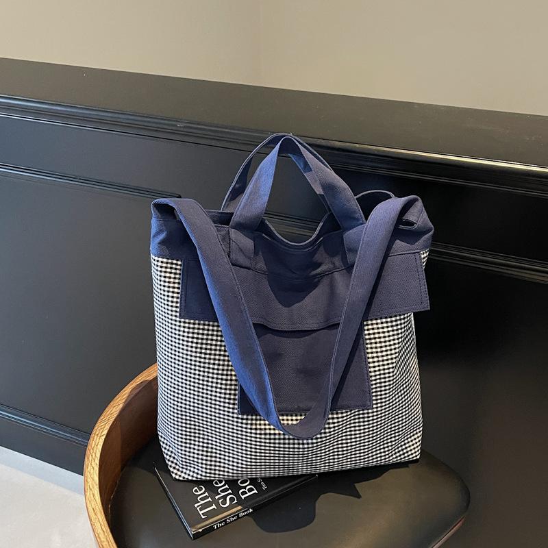 Retro Denim Shoulder Bag Women's 2025 New Large-capacity Handbag Niche Commuter Plaid Tote Bag