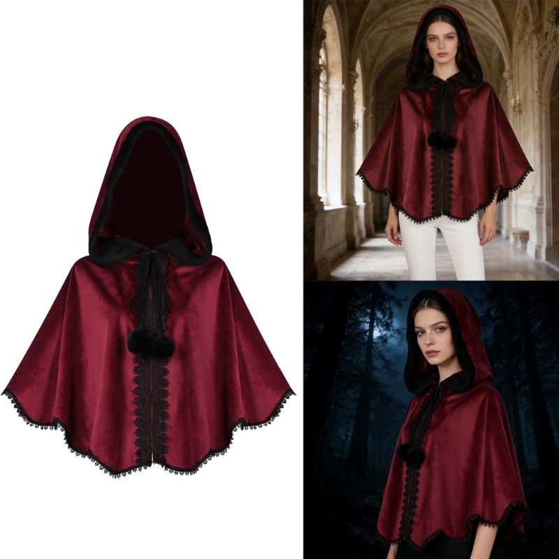 Kid Adult Medieval Cape Renaissances Costume Velvet Cape Wrap Short Thin Cloak for LARP Halloween Cosplay Party