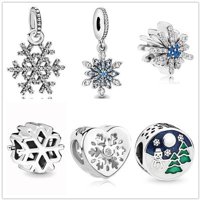 Neastamor  Polished Snowflake Charm Bead Fit Original Fashion Bracelet Diy Jewelry Making For Women Gift