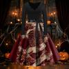 Women's Vintage V-Neck Long Sleeve Swing Dress with Halloween Print for Party Costume