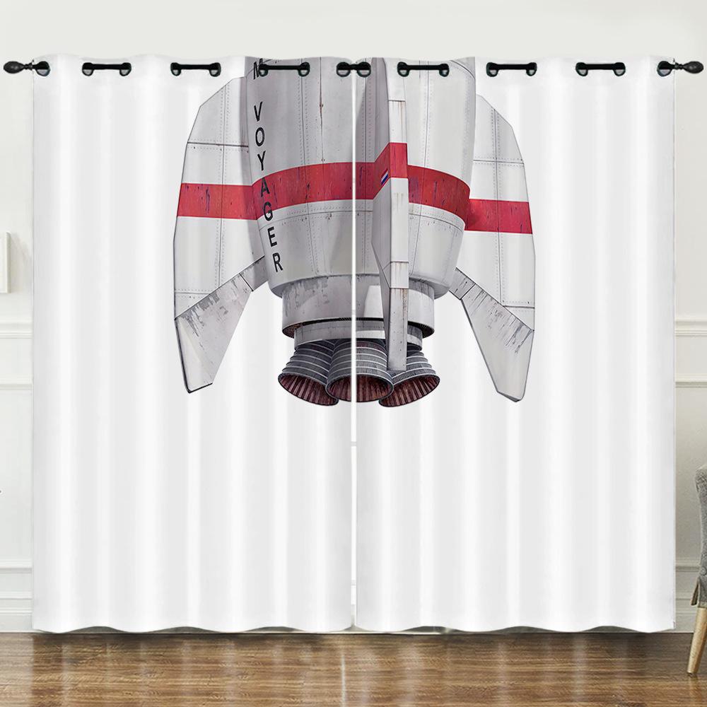 Curtains Starry Sky Astronaut Digital Printed Curtains Blackout Punched Bedroom