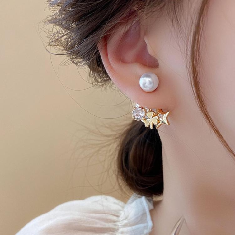 Versatile Silver Tone Earrings With Zircon Accent Imitation Pearls Detail Comfortable Wear Designs