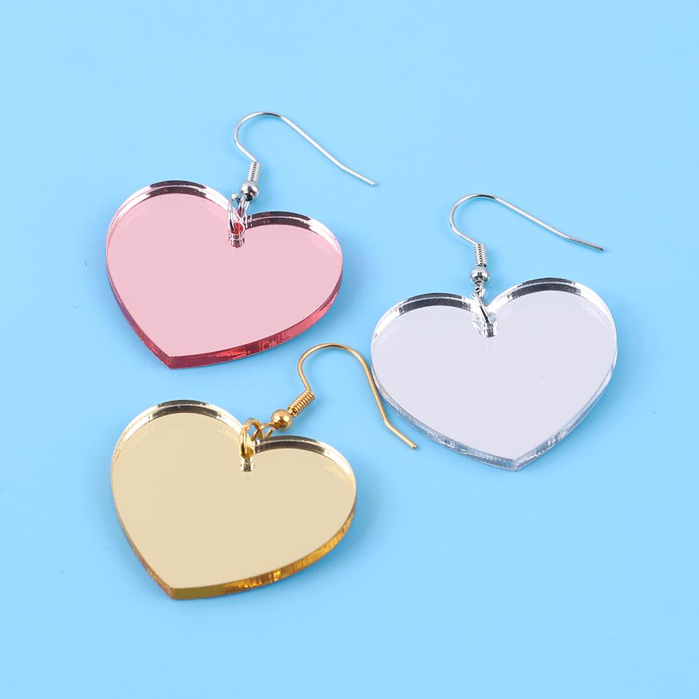 Gold Silver Color Mirrored Heart Acrylic Dangle Earrings for Women 2025 Trending Peach Love Pendant Earring Simple Jewelry Gifts