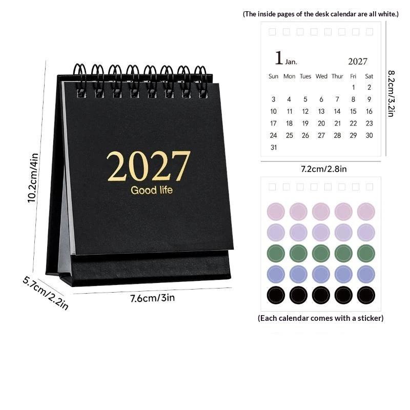 2027 Mini Desk Calendar 1Pcs Exquisite Gold Foil Spiral Bound Small Desktop Decor for Student Study Plan Gift