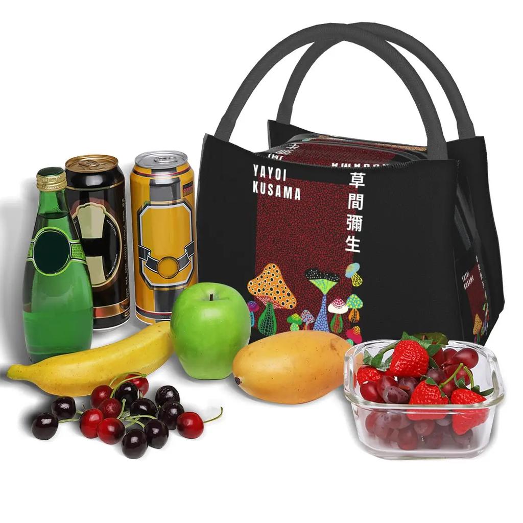 Yayoi Kusama Mushroom Art Lunch Box Accessories Waterproof Insulated Oxford Cooler Bag Thermal Cold Food Picnic Tote