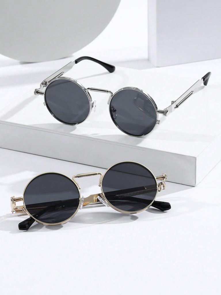 1/2 PC S Fashion Round Metal Frame Spring Decor Sunglasses For Outdoor Daily Life Shades Punk Vintage Eyewear Accessories.
