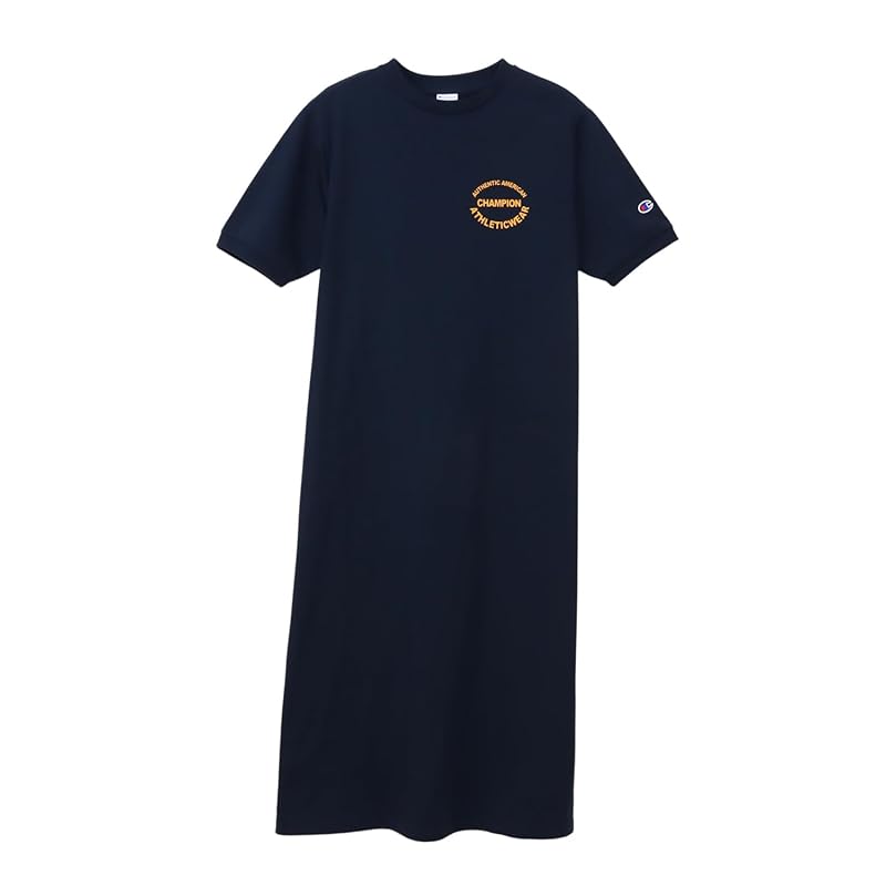 

[champion] shirt dress short sleeve crew neck COTTON USA rubber print garment wash border one piece dress women s casual CW-B315 navy L
