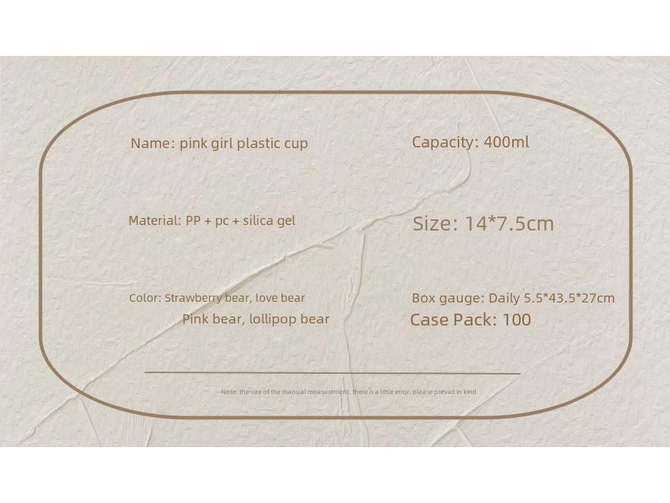 Adorable Bear Pink Straw Cup with Leather Case & Anti-Scalding Design - Portable Bracelet-Style Water Cup for Girls