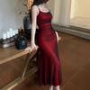 Europäisches und amerikanisches rotes Hosenträgerkleid Damen figurbetont sexy langes Kleid Strandkleid figurbetont