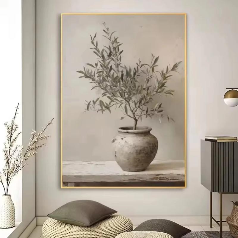 Flores Abstractas Modernas Plantas en Maceta Póster sin Marco Jarrón Vintage Pintura sobre Lienzo Decoración de Pared Decoración Bohemia para Habitación del Hogar