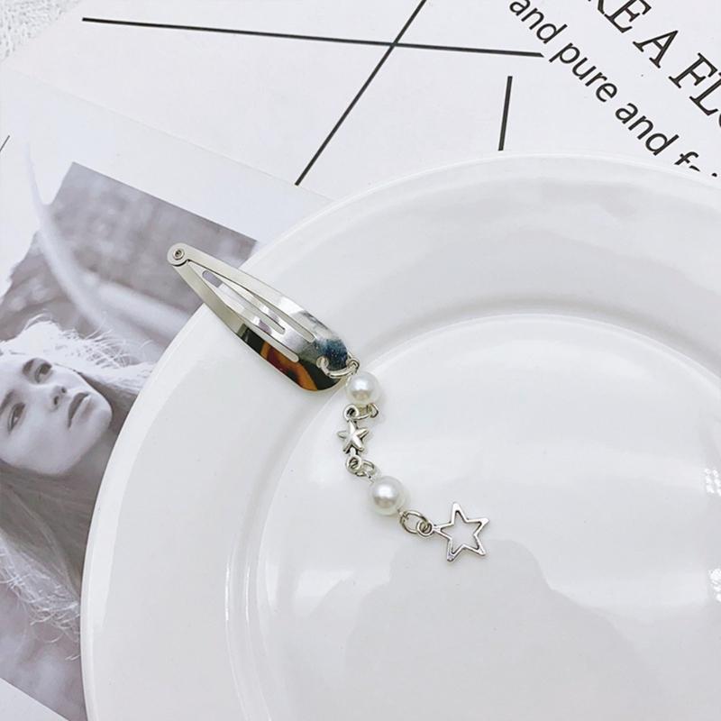 Star Pearl Hair Slides Y2k Style Bangs Hairclip Vintage Fringe Chain Hair Accessory Versatile Cherry Hairpin Jewelry