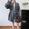 Thickened splicing wool sleeve lace-up knitted cardigan autumn and winter new temperament high-end sweater jacket women