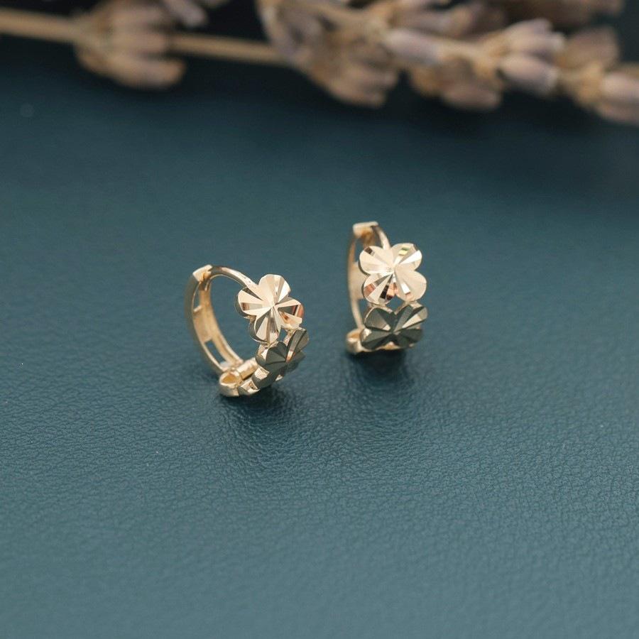18K Gold-Plated Sterling Silver Flower Carved Faceted Earrings for Women 18K Gold Pair