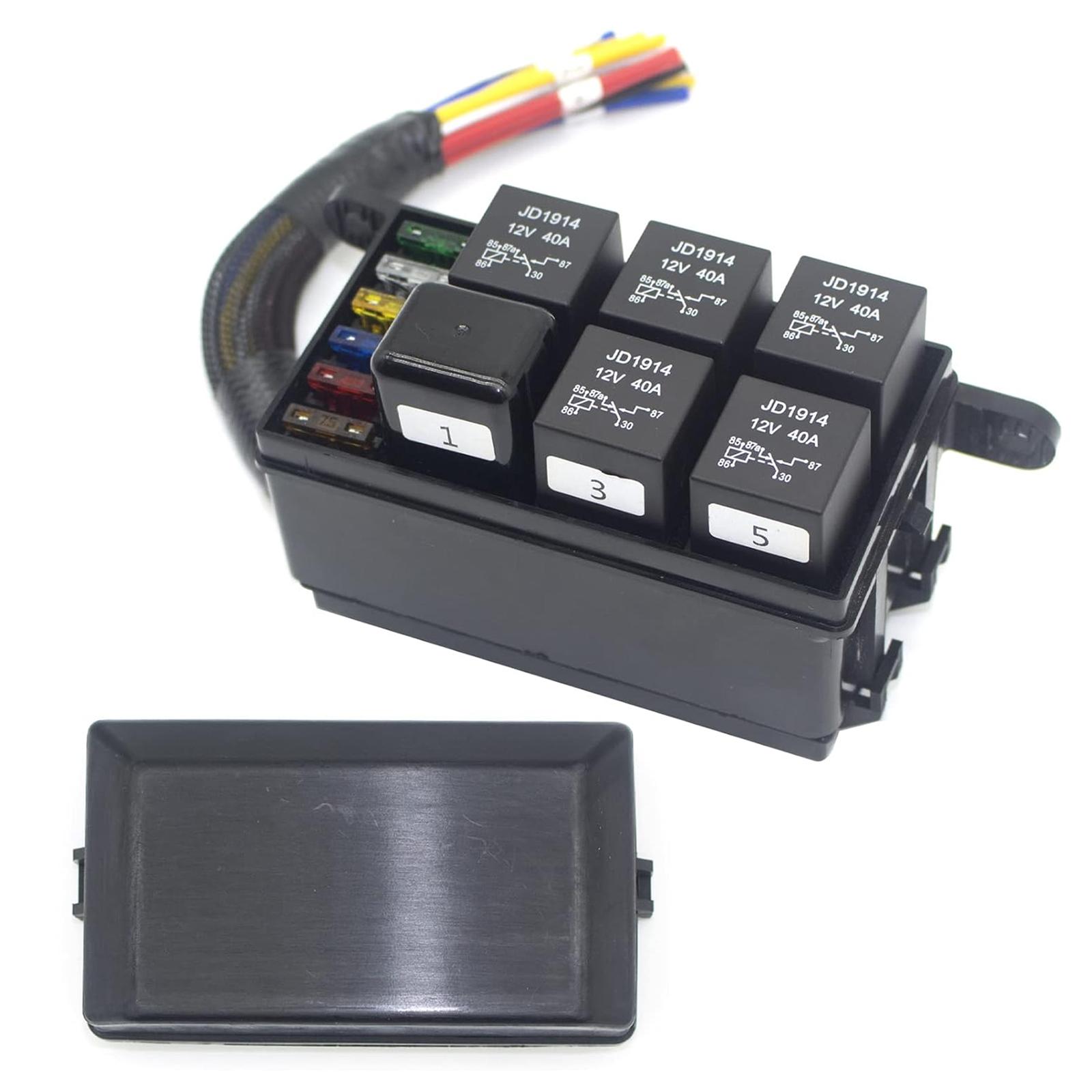 

6-Way Modern Car Relay Fuse Box W/ Pre-Wired 40A 4-Pin Relays Auto Retrofit Control Holder Multi-Purpose Automotive Accessories чёрный