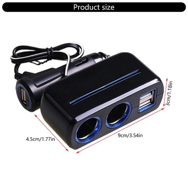 12V/24V Vehicles Lighter Socket Splitter Multiple Device Charging Car Accessory with 2 USB Interfaces Totally 3A Output