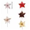 25cm Christmas Poinsettia Glitter Flower Sequins Large Simulated Flower Head Flocking DIY Wreath Artificial Christmas Flower