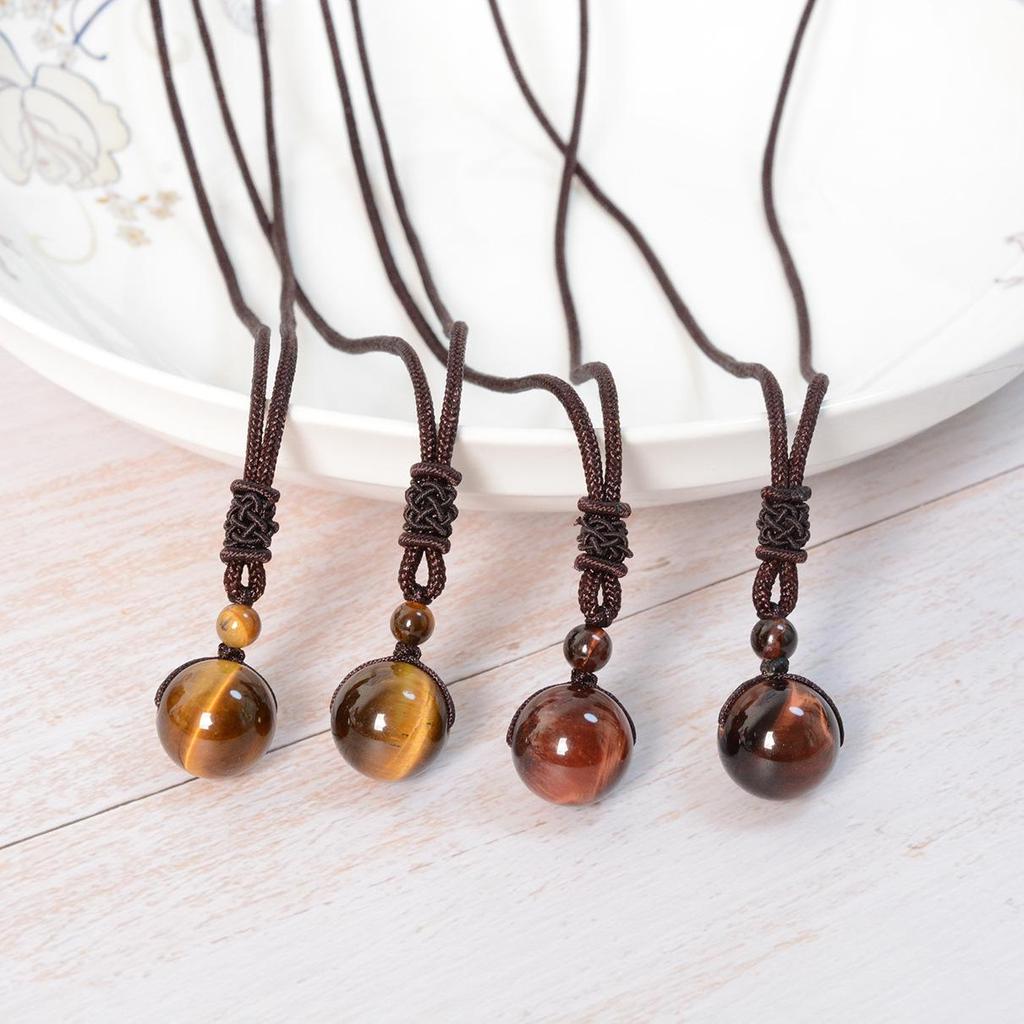 Tiger's Eye & Obsidian Rainbow Pendant Necklace - Modern Simple Design, 16mm Bead