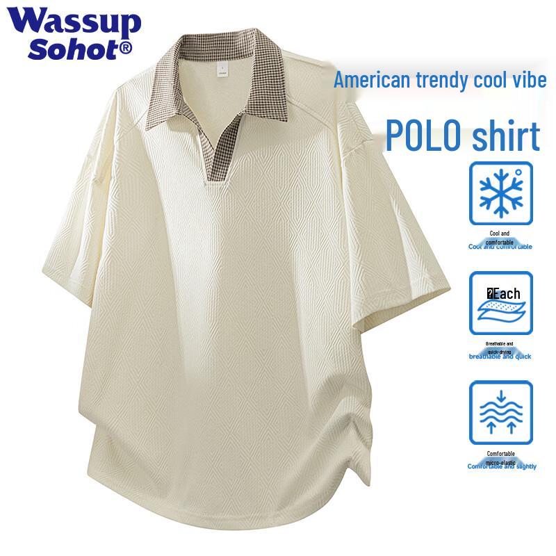 Wassup Sohot Men s Houndstooth Patchwork Polo T-shirt 2XL